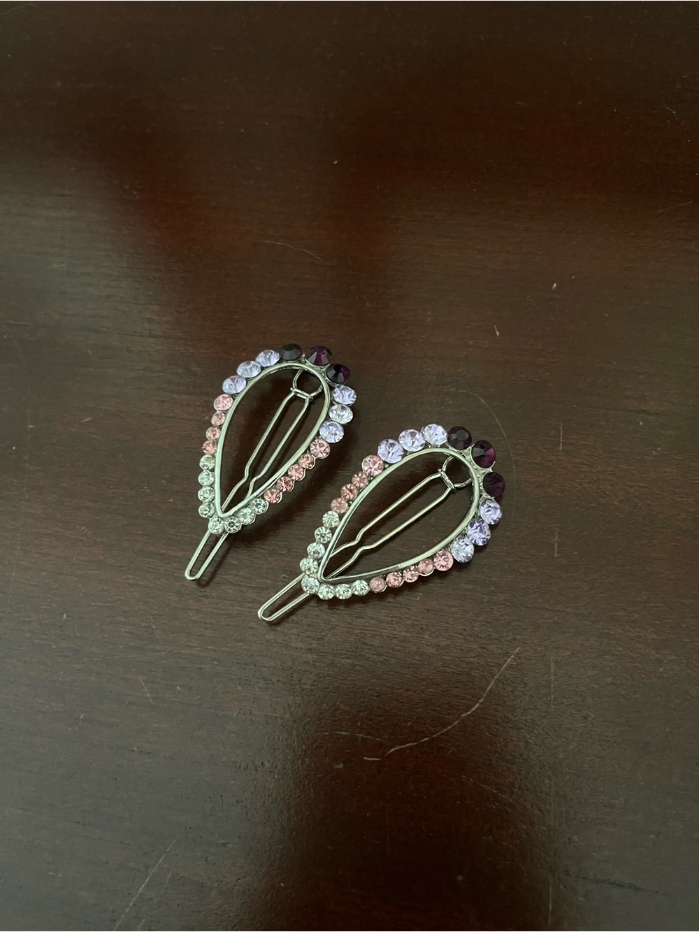 Crystal Teardrop Hair Clips - Multicolor Rhinestone Accent